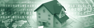 House surrounded by code financial line and dollars